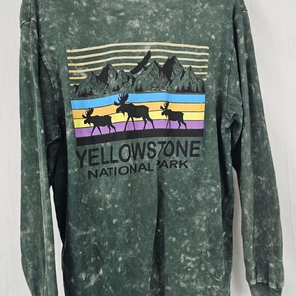 U.S. Vintage Yellowstone National Park Green Acid Wash Long Sleeve Graphic Small - Picture 6 of 6